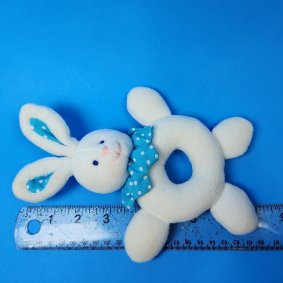 Bunny Rabbit Plush Rattle Baby Crib Toy X 2 Unisex White 8.5 inch Infant Toy - Picture 5 of 6